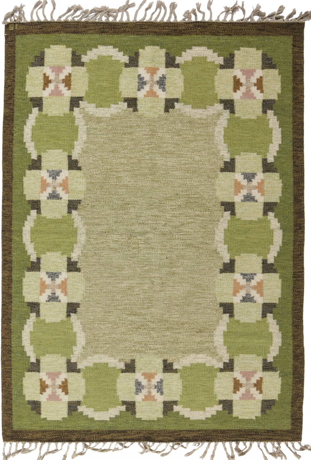 Vintage Swedish flat weave rug signed by Ingegerd Silow BB6567