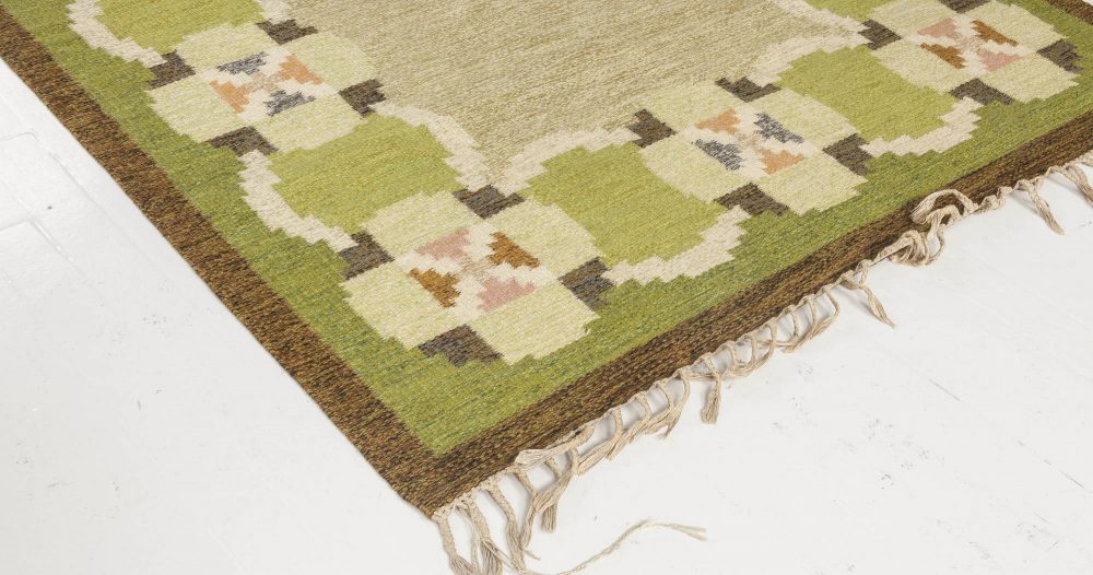 Vintage Swedish flat weave rug signed by Ingegerd Silow BB6567