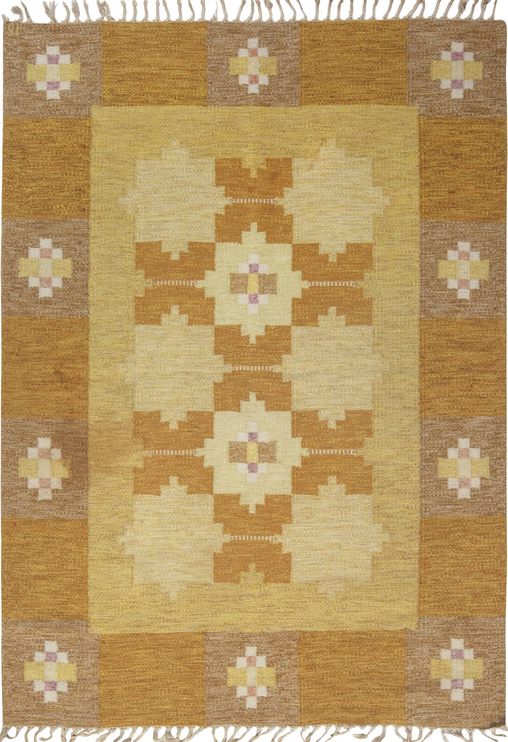 Mid-20th century Swedish Geometric Gold Yellow Amber Wool Rug by Ingegerd Silow BB6562