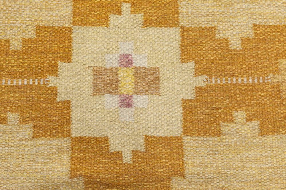 Mid-20th century Swedish Geometric Gold Yellow Amber Wool Rug by Ingegerd Silow BB6562