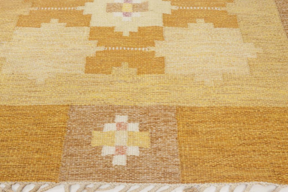 Mid-20th century Swedish Geometric Gold Yellow Amber Wool Rug by Ingegerd Silow BB6562