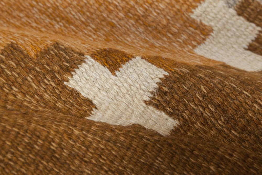 Mid-20th century Swedish Brown Beige Gray Blue Flat-Weave Rug by Ingegerd Silow BB6568