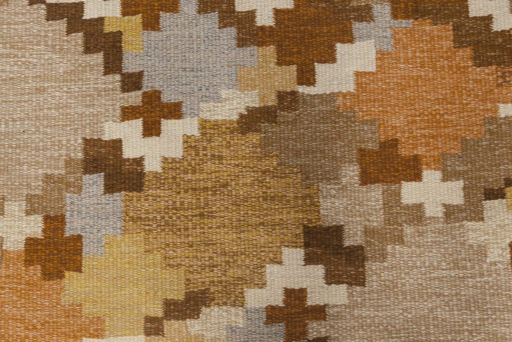 Mid-20th century Swedish Brown Beige Gray Blue Flat-Weave Rug by Ingegerd Silow BB6568