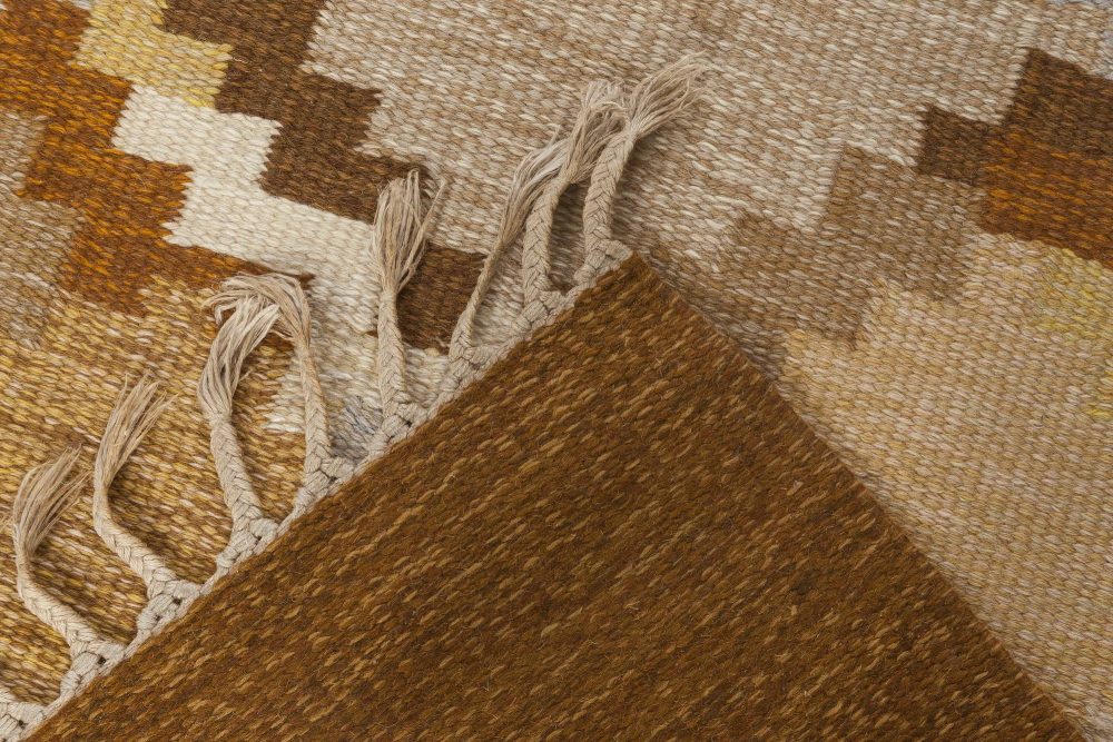 Mid-20th century Swedish Brown Beige Gray Blue Flat-Weave Rug by Ingegerd Silow BB6568