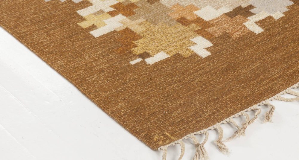 Mid-20th century Swedish Brown Beige Gray Blue Flat-Weave Rug by Ingegerd Silow BB6568