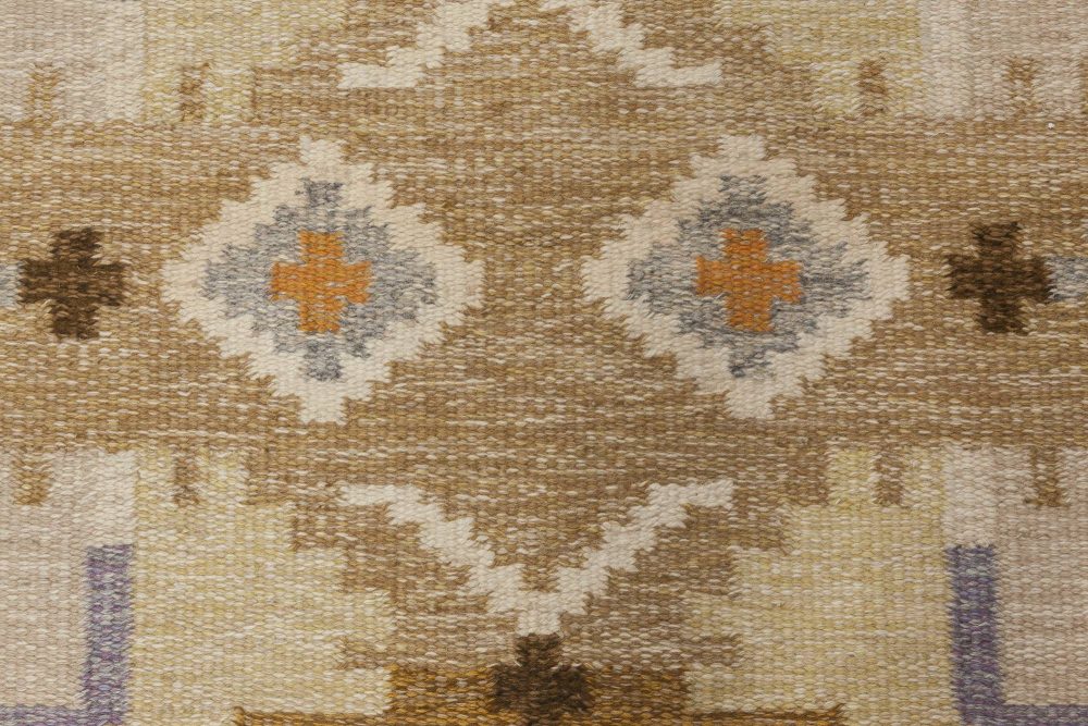Mid-Century Swedish Rug in Shades of Brown by Ingegerd Silow. Woven signature to edge “IS” BB6575