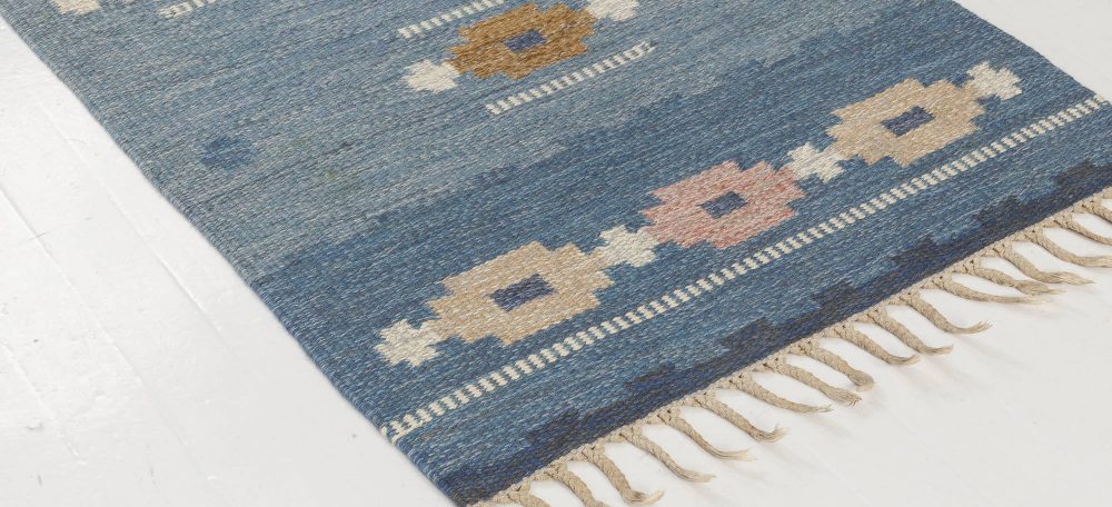 Vintage Swedish flat weave rug signed by Ingegerd Silow BB6547