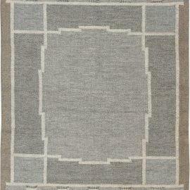 Vintage Scandinavian Geometric Slate Gray Flatweave Wool Rug By Ingegerd Silow Woven “Is” BB6555
