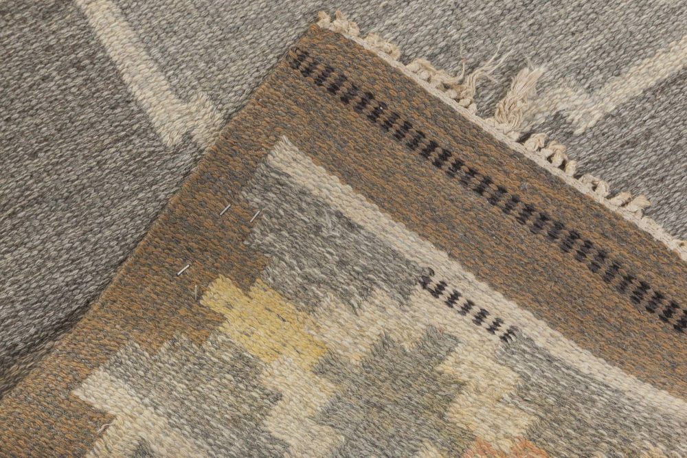 Mid-20th Century Swedish Neutral Colors Wool Rug by Ingegerd Silow Woven “IS” BB6555