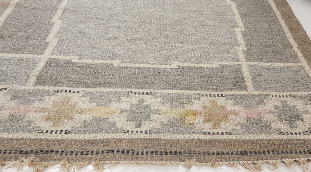 Mid-20th Century Swedish Neutral Colors Wool Rug by Ingegerd Silow Woven “IS” BB6555