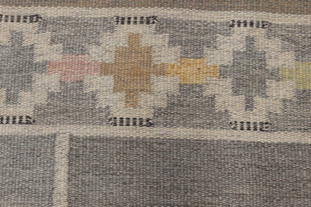 Mid-20th Century Swedish Neutral Colors Wool Rug by Ingegerd Silow Woven “IS” BB6555