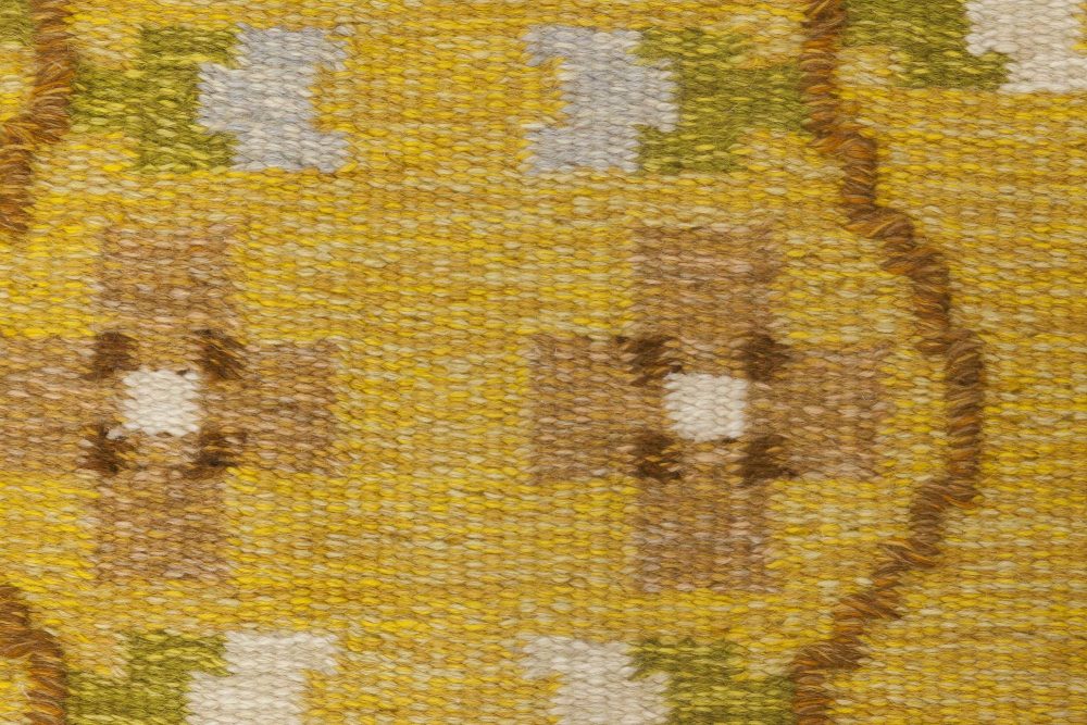 Swedish Brown and Yellow Flat-Weave Wool Rug Signed by Ingegerd Silow BB6541