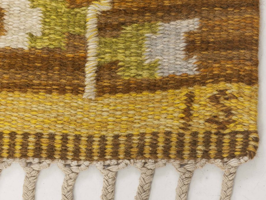 Swedish Brown and Yellow Flat-Weave Wool Rug Signed by Ingegerd Silow BB6541