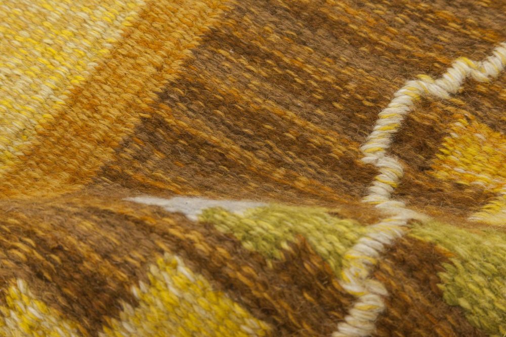 Swedish Brown and Yellow Flat-Weave Wool Rug Signed by Ingegerd Silow BB6541