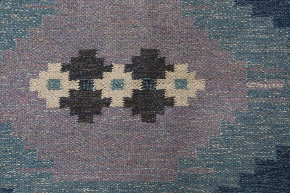 “Örbyhus” – Swedish Geometric Blue Flat-Woven Wool Rug by Ingegerd Silow BB6548