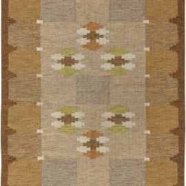 Mid-Century Scandinavian Geometric Dark Gray Flatweave Wool Rug Signed By Ingegerd Silow BB6553