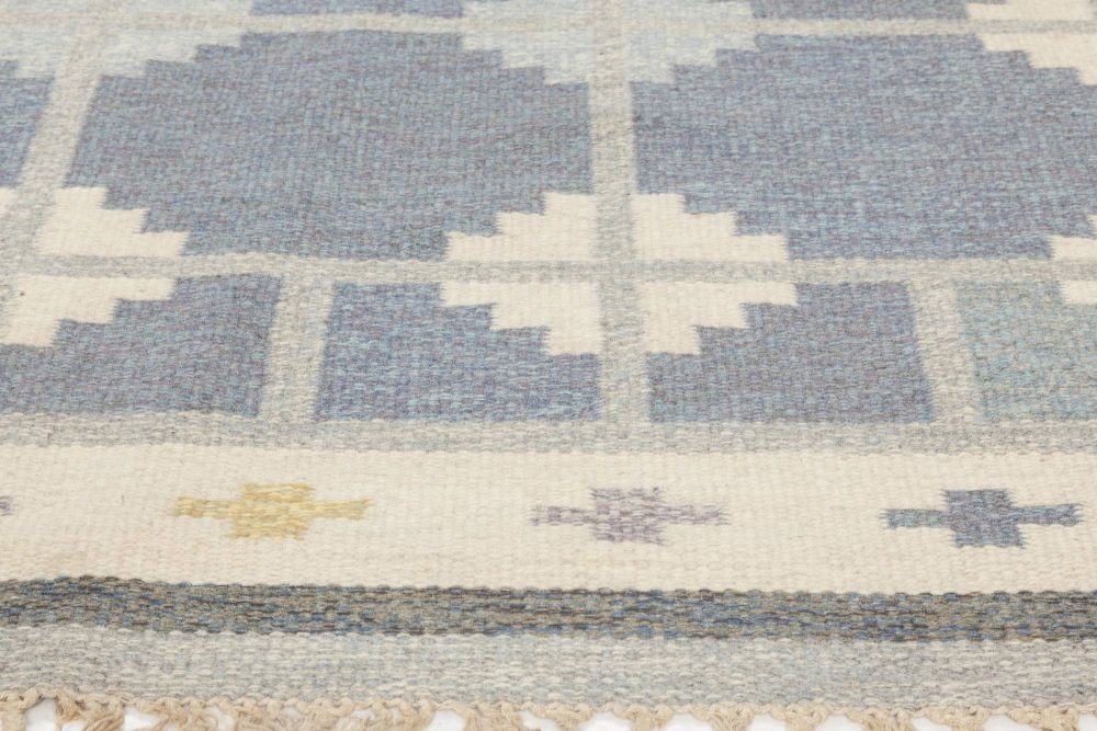 Mid-20th Century Blue, Gray, Ivory Swedish “Snowflake” Rug by Ingegerd Silow BB6556