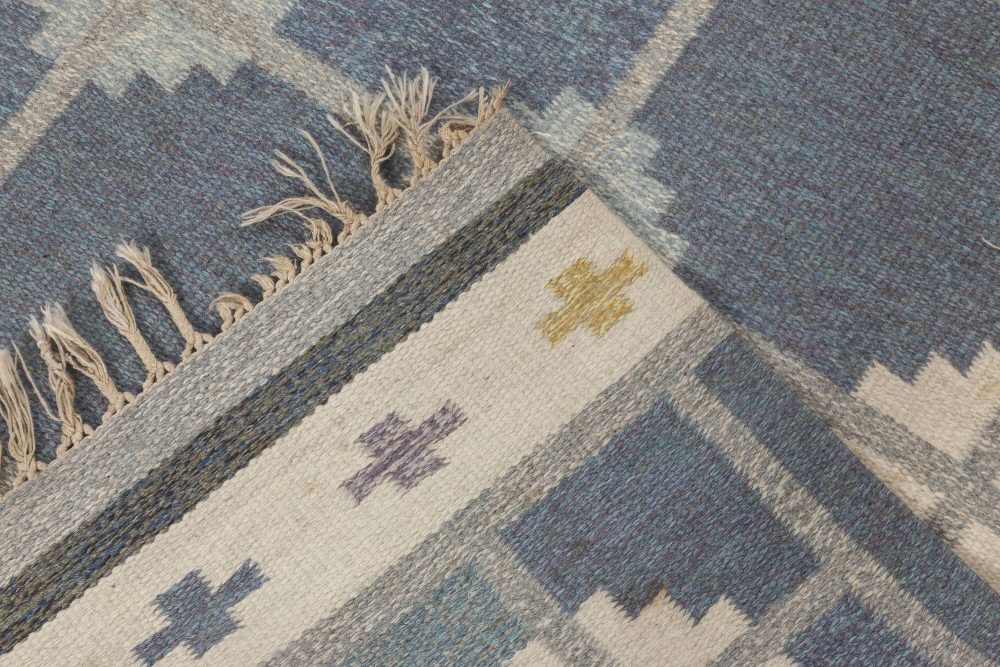 Mid-20th Century Blue, Gray, Ivory Swedish “Snowflake” Rug by Ingegerd Silow BB6556