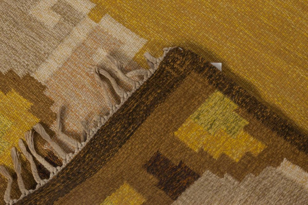 Mid-20th century Swedish Yellow, Brown & Beige Flat-Weave Rug by Ingegerd Silow BB6538