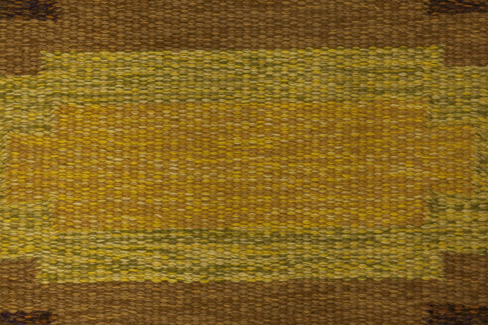 Mid-20th century Swedish Yellow, Brown & Beige Flat-Weave Rug by Ingegerd Silow BB6538