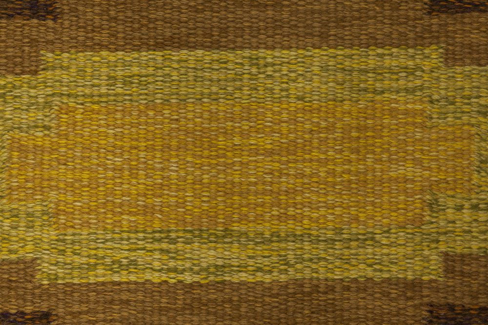 Mid-20th century Swedish Yellow, Brown & Beige Flat-Weave Rug by Ingegerd Silow BB6538