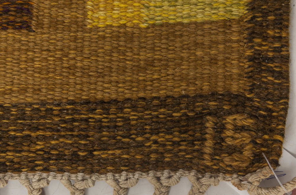 Mid-20th century Swedish Yellow, Brown & Beige Flat-Weave Rug by Ingegerd Silow BB6538