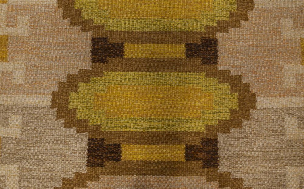 Mid-20th century Swedish Yellow, Brown & Beige Flat-Weave Rug by Ingegerd Silow BB6538