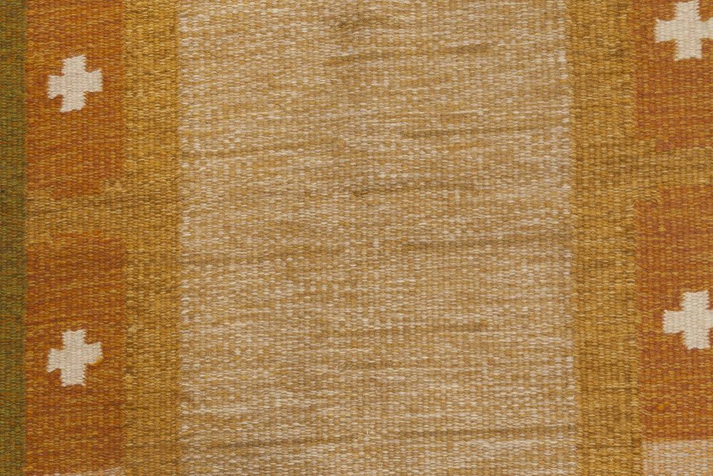 Mid-20th Century Swedish Brown, Yellow Flat-Weave Rug Signed by Ingegerd Silow BB6542