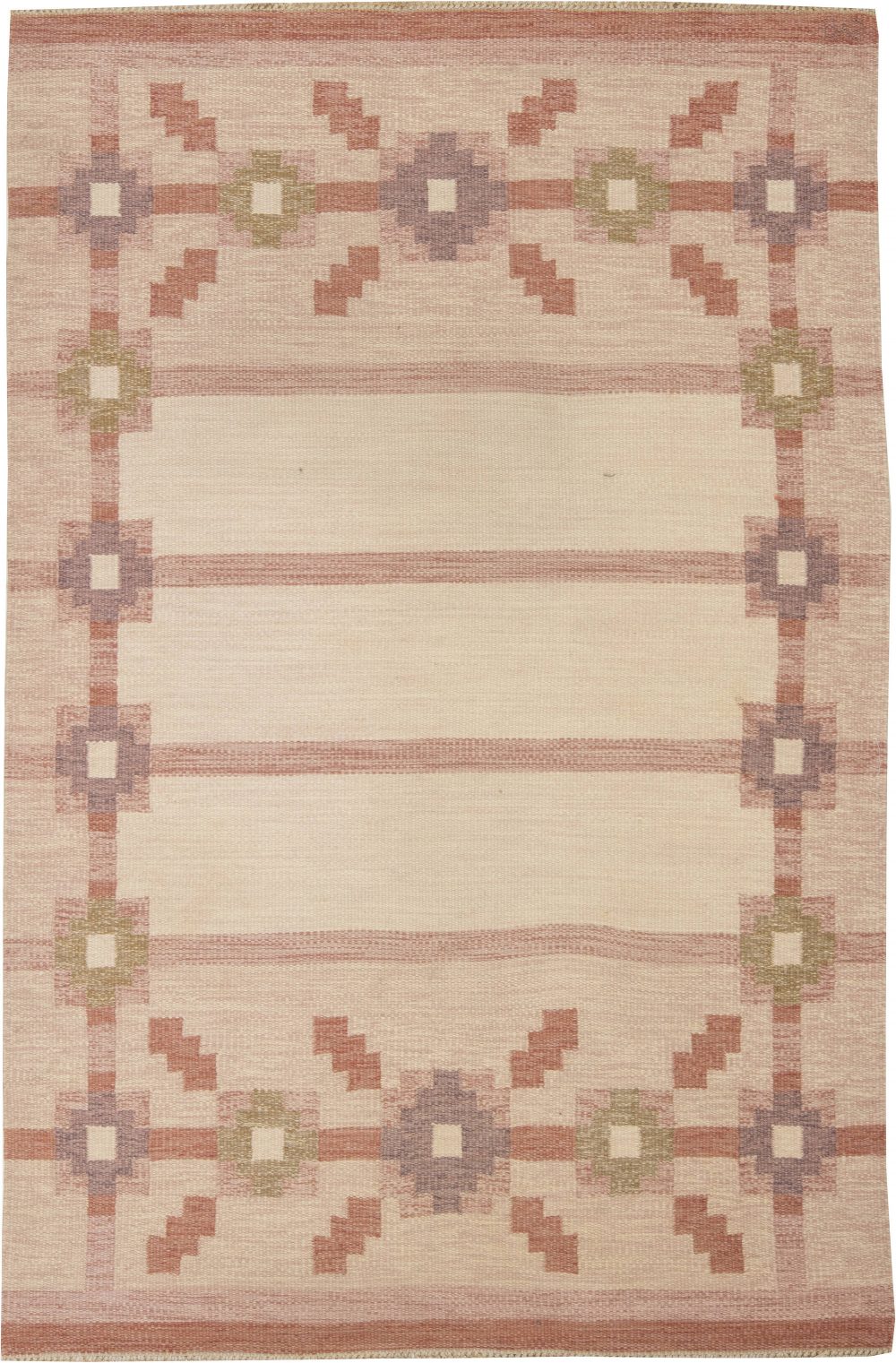 Mid-20th Century Swedish Pink, Purple Flat-Weave Carpet BB6337