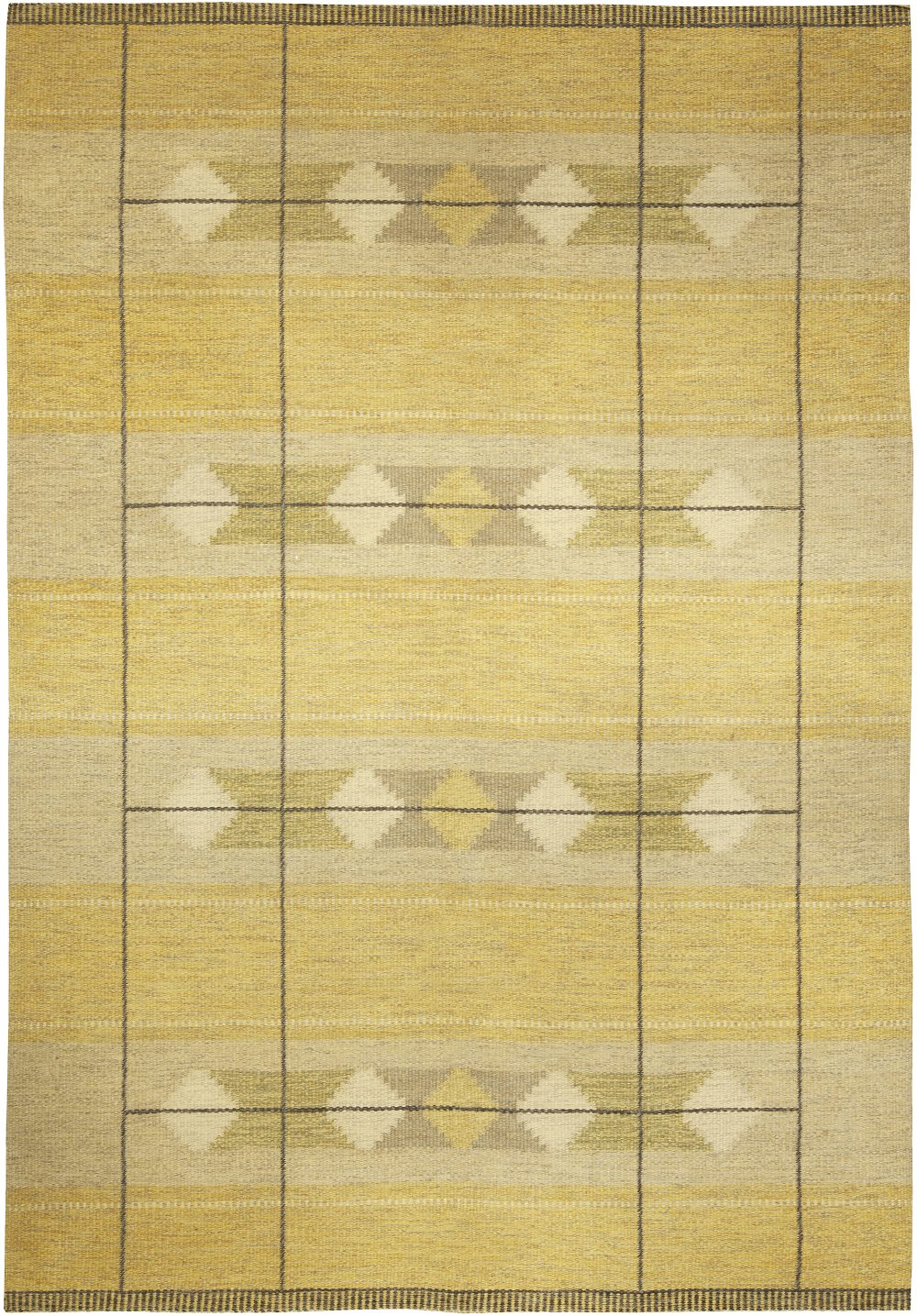 Mid-20th Century Swedish Yellow, Brown and Ivory Flat-Weave Wool Rug BB5062