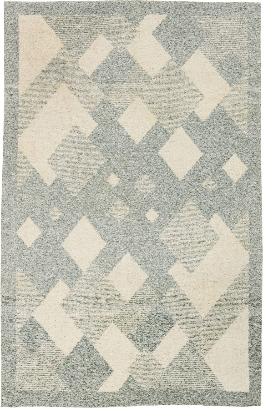 Mid-Century Modern Scandinavian Boucle Wool Rug in Baby Blues and Grey BB6330