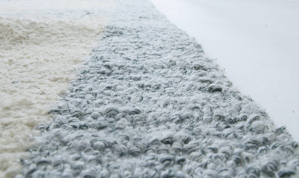 Mid-Century Modern Scandinavian Boucle Wool Rug in Baby Blues and Grey BB6330