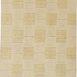 Scandinavian Mid-Century Geometric Cream Beige Hand-Knotted Wool Half Pile Rug BB6329