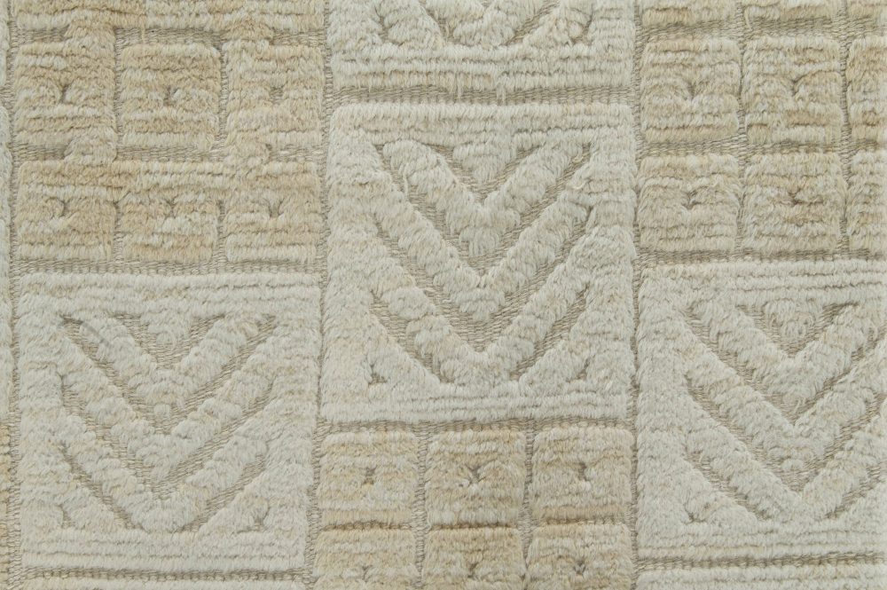 Mid-20th Century Swedish High Low Geometric Design Ivory, Pale Yellow Rug BB6329