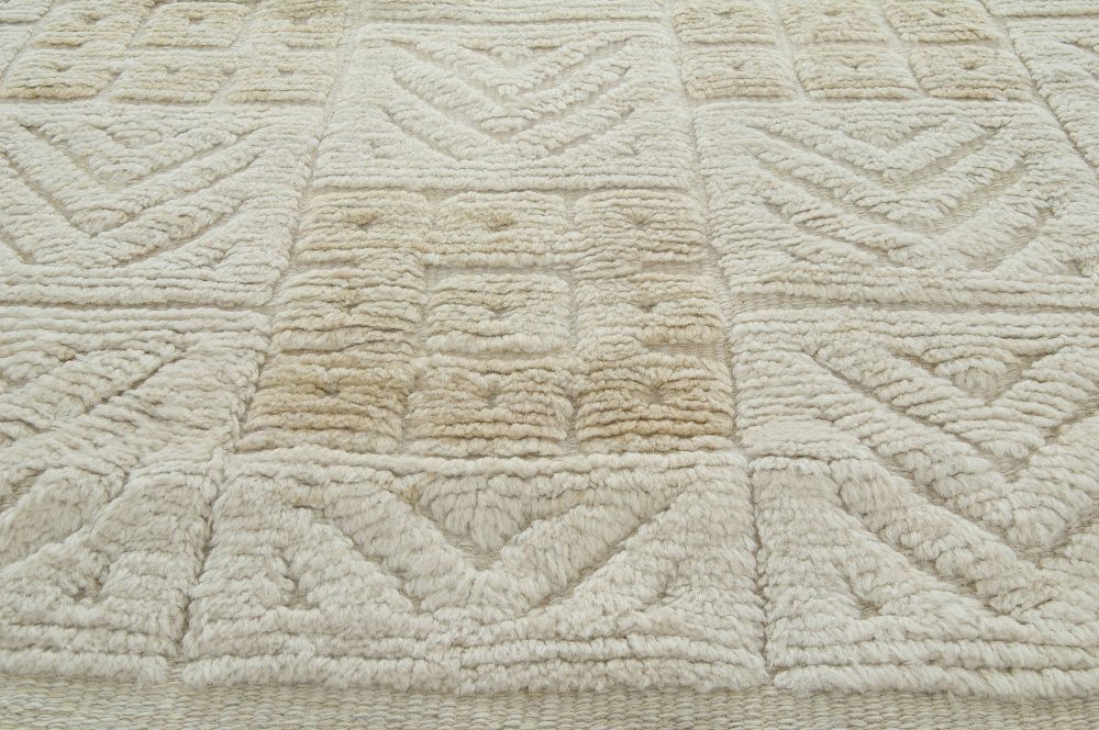 Mid-20th Century Swedish High Low Geometric Design Ivory, Pale Yellow Rug BB6329