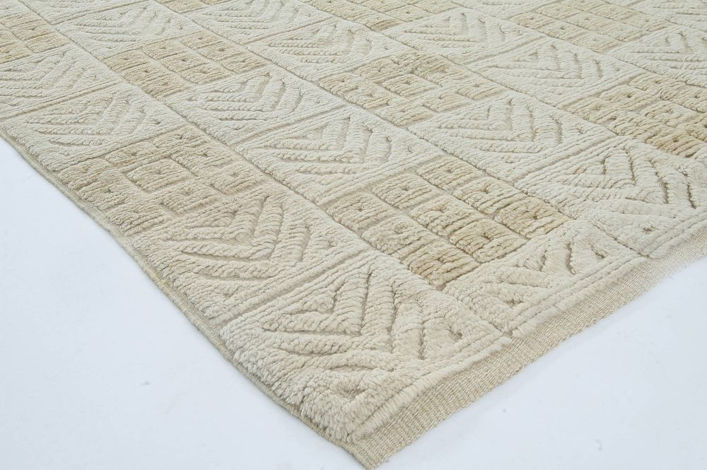 Mid-20th Century Swedish High Low Geometric Design Ivory, Pale Yellow Rug BB6329