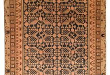 19th Century Samarkand (Khotan) Indigo Blue and Beige Hand Knotted Wool Rug BB4349