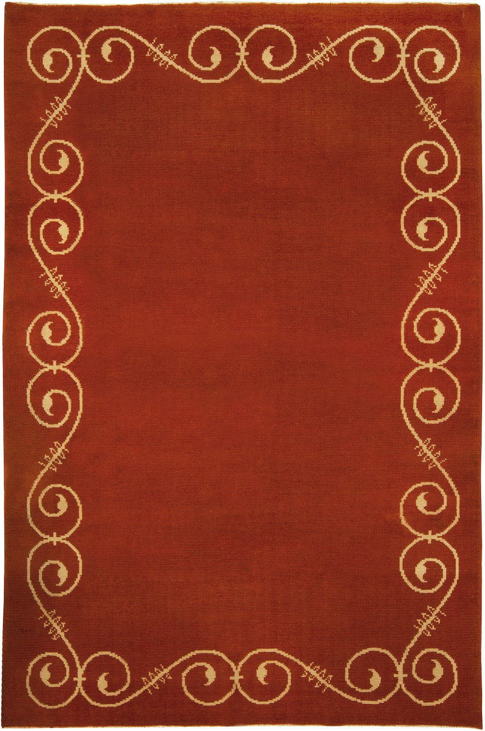 French Art Deco Midcentury Ruddy Brown and Beige Hand Knotted Rug BB5017