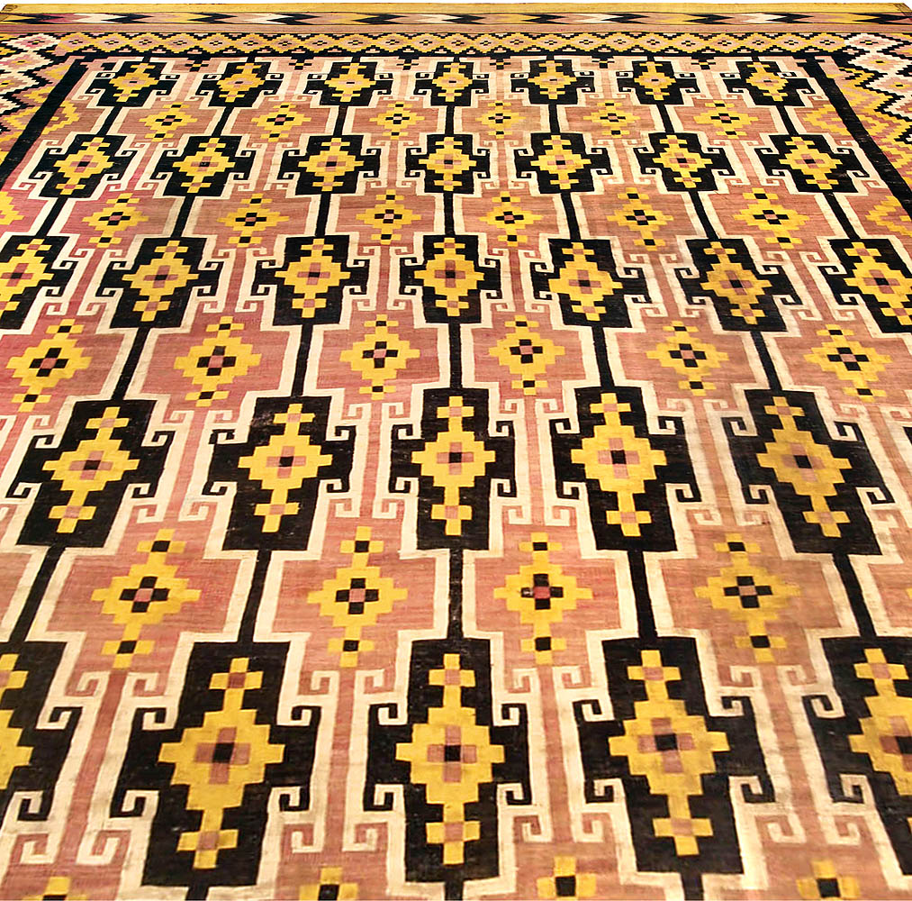Mid-20th Century Afghan Black, Yellow and Rose Kilim Wool Rug BB4480