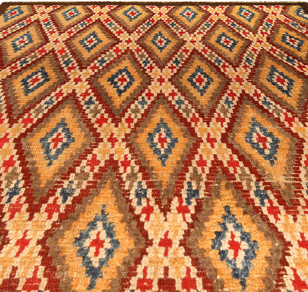 Mid-20th Century Bold Moroccan Red, Blue, Tan, Yellow, Cream Handmade Wool Rug BB4550