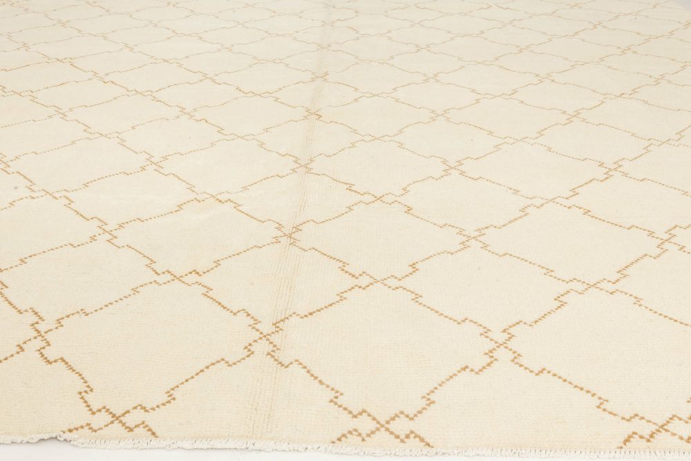 Mid-20th Century Moroccan Ivory and Brown Handmade Wool Rug BB3522