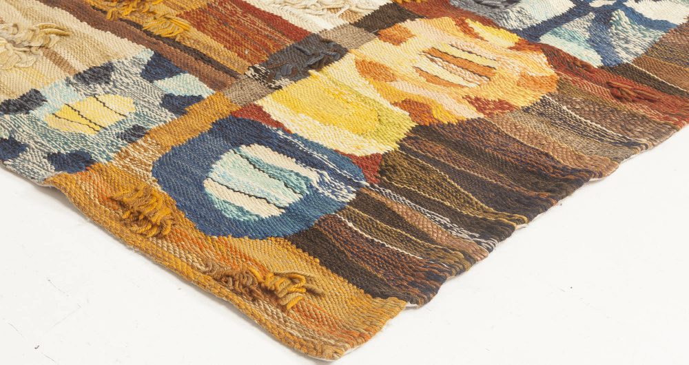 Mid-20th Century Scandinavian Folk Inspired Colorful Hand Knotted Wool Rug BB4548