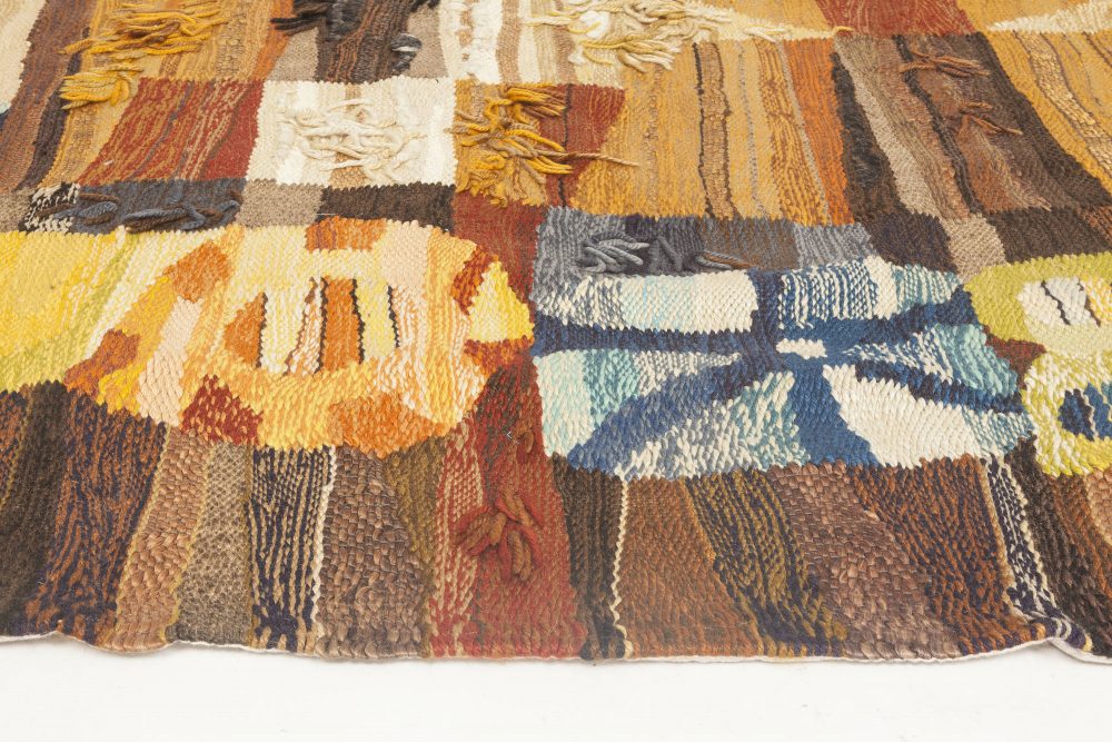 Mid-20th Century Scandinavian Folk Inspired Colorful Hand Knotted Wool Rug BB4548
