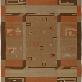 Vintage Scandinavian Art Deco Geometric Warm Tan Flatweave Wool Carpet Finnish BB3400