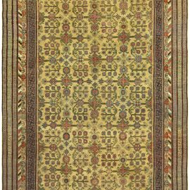 Vintage Samarkand Floral Golden Tan Hand-Knotted Wool Rug BB5237