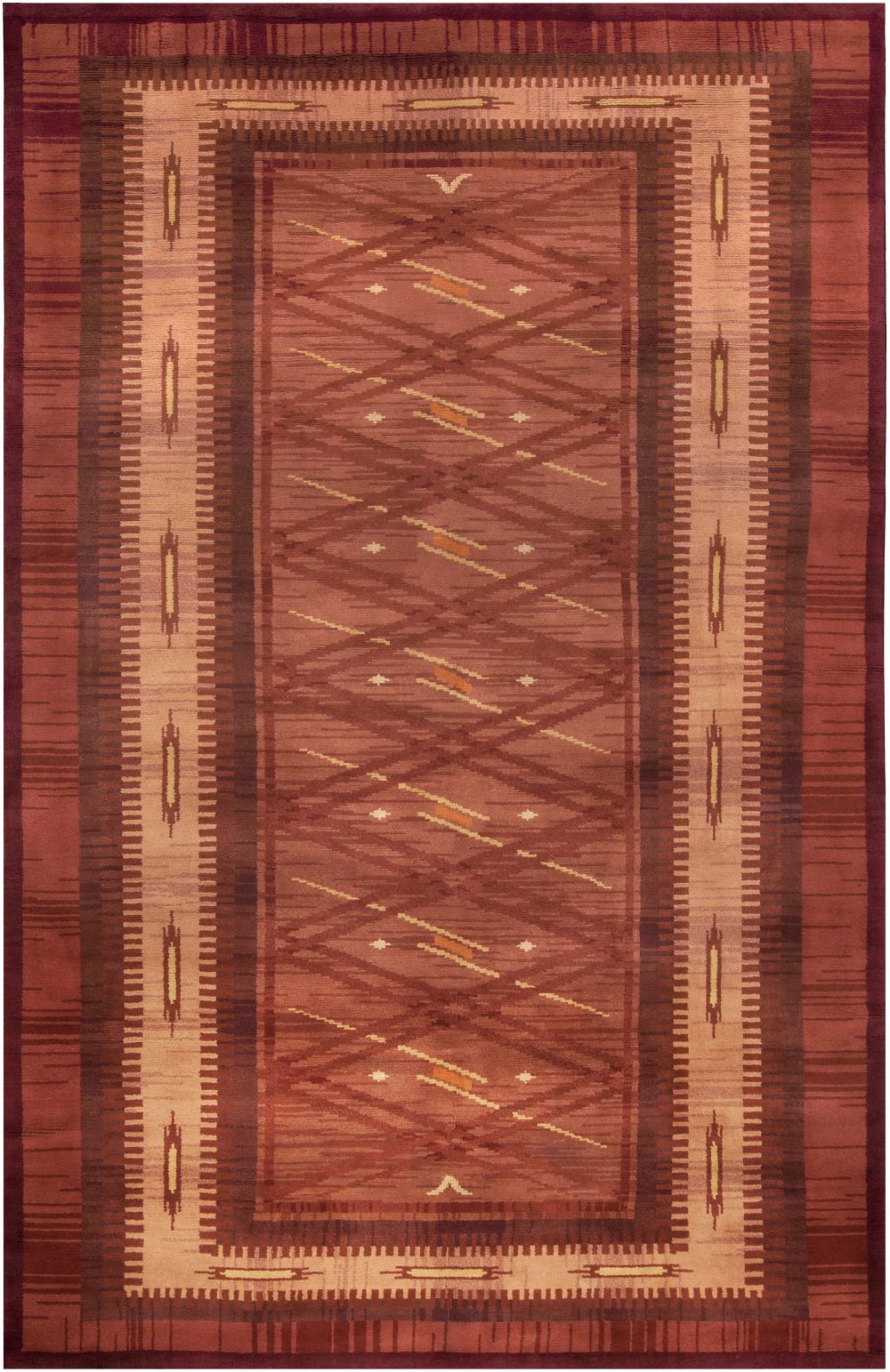 Vintage Mid-Century Scandinavian Hand-knotted Wool Rug in Rust and Beige BB4960