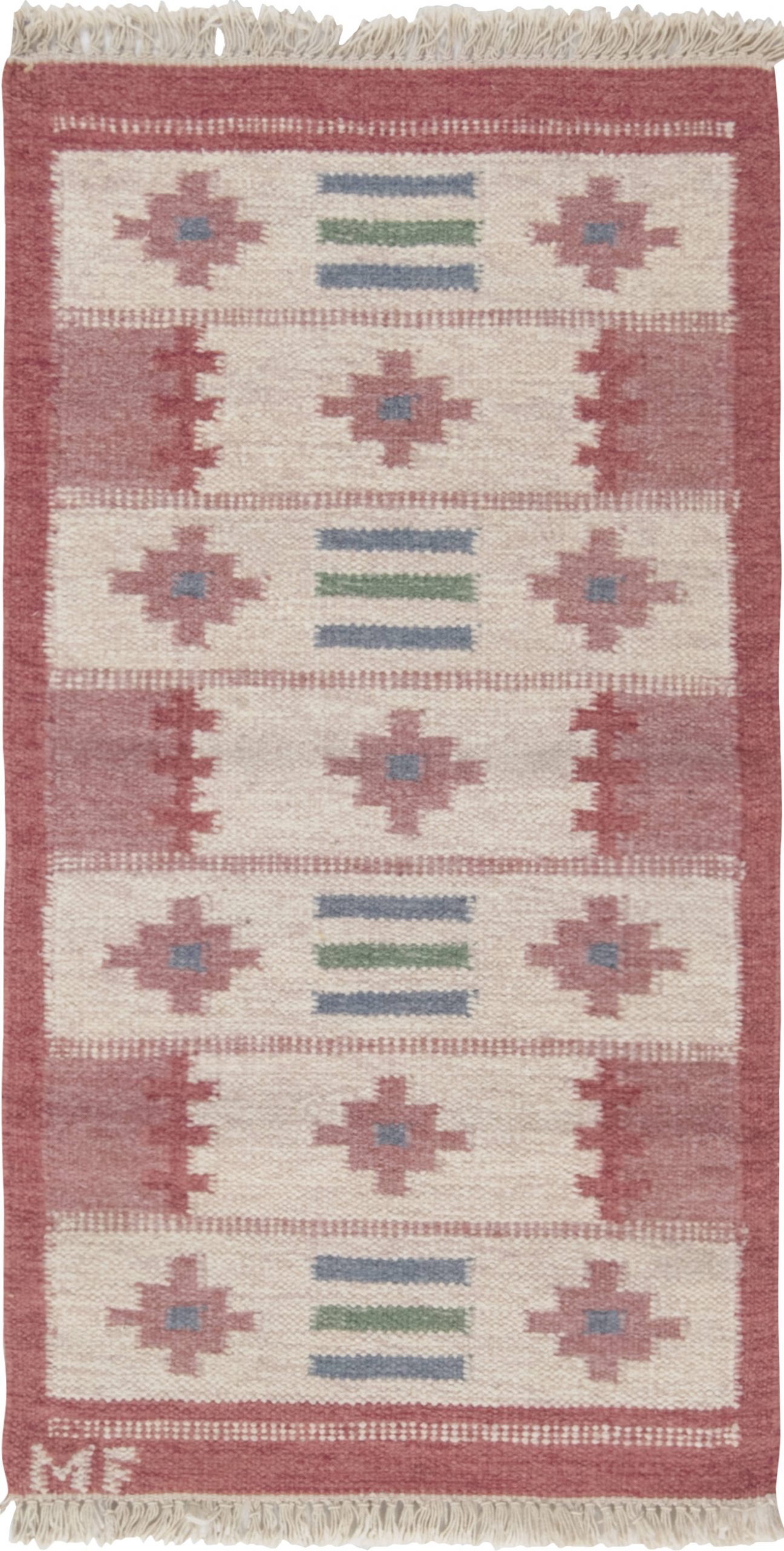 Vintage Swedish flat weave rug signed (MF) BB6543