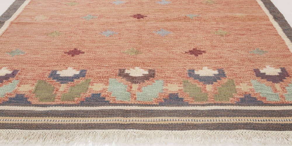 Vintage Swedish Flat Weave Rug Signed by Anna Johanna Angstrom BB6550