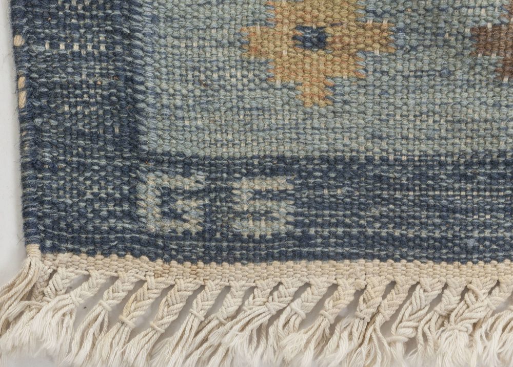 Snowflake Mid-Century Swedish Rug in Blue, Grey, White, and Rust – by Sverker Greuholm BB6554