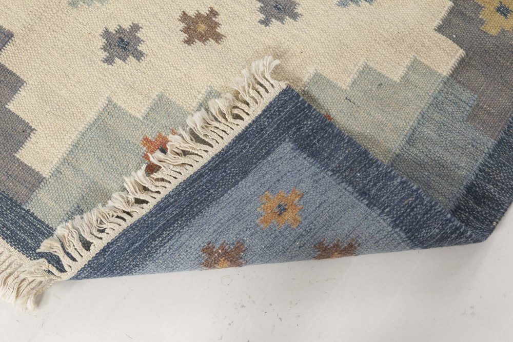 Snowflake Mid-Century Swedish Rug in Blue, Grey, White, and Rust – by Sverker Greuholm BB6554